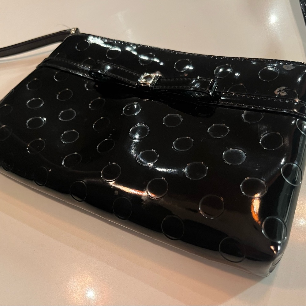 Kate ♠️ Spade black patent crossbody or tote. Dot pattern with gold spade emblem